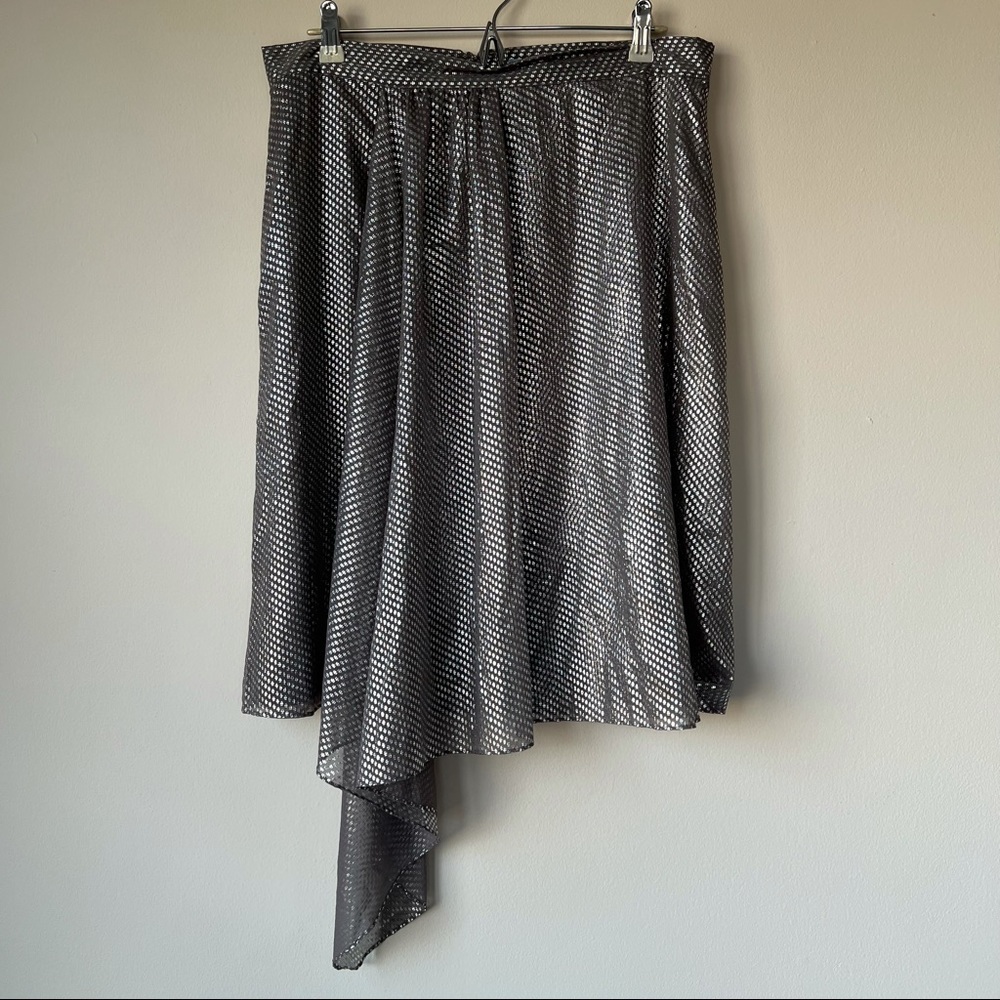 Antonio Melani Asymmetrical Skirt Metallic Silver Gray Fun Funky Size 14